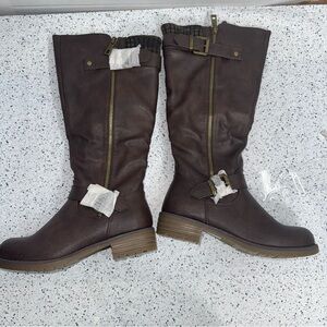 Dream Pairs Knee High Low Riding Boots size 5 women’s Vegan leather zipper brown